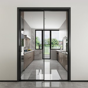 OPAI Aluminum alloy door OPLA-4008ST-1 Floor track sliding door Mineral black tempered single white glass 8